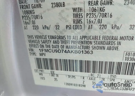 2010 Ford Escape Xlt z USA, uszkodzony, nr VIN 1FMCU9D74AKB01363